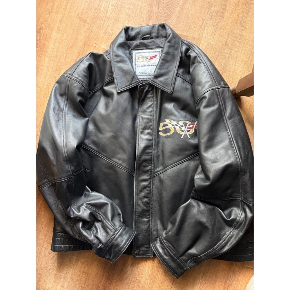 Corvette 50th Anniversary Black Leather Bomber Jacket 2003 RARE